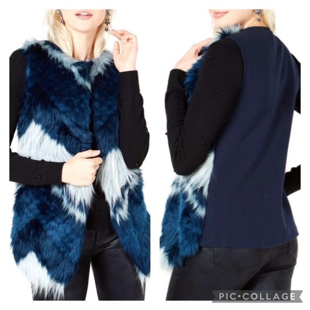 Bar III Patchwork Blue Faux Fur Vest